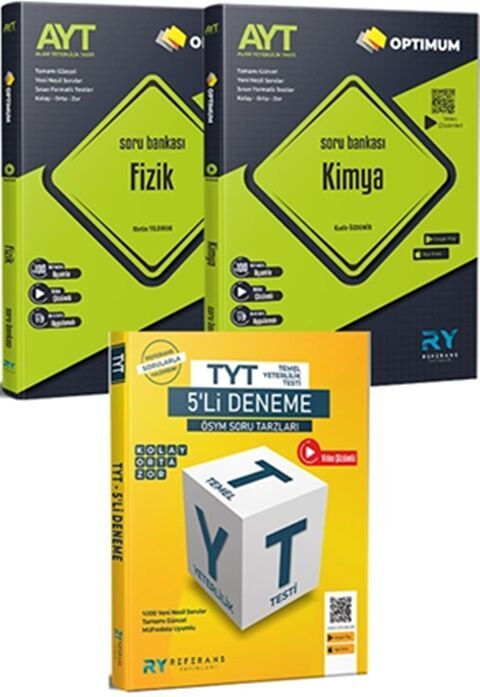 Referans Yayınları Optimum AYT Fizik AYT Kimya Video Çözümlü Soru Bankası TYT 5 li Tüm Dersler Deneme Seti