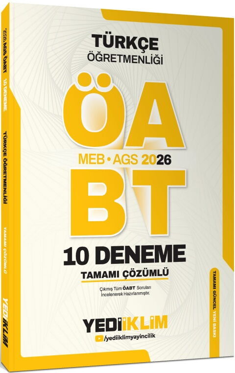 Yediiklim 2026 MEB AGS ÖABT Türkçe Öğretmenliği Tamamı Çözümlü 10 Deneme Sınavı