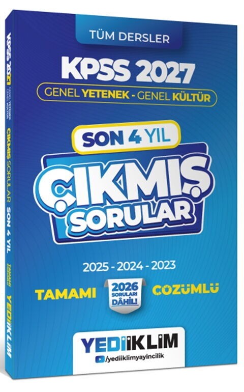 Yediiklim Yayınları 2027 KPSS Genel Yetenek Genel Kültür Son 4 Yıl Tamamı Çözümlü Çıkmış Sorular