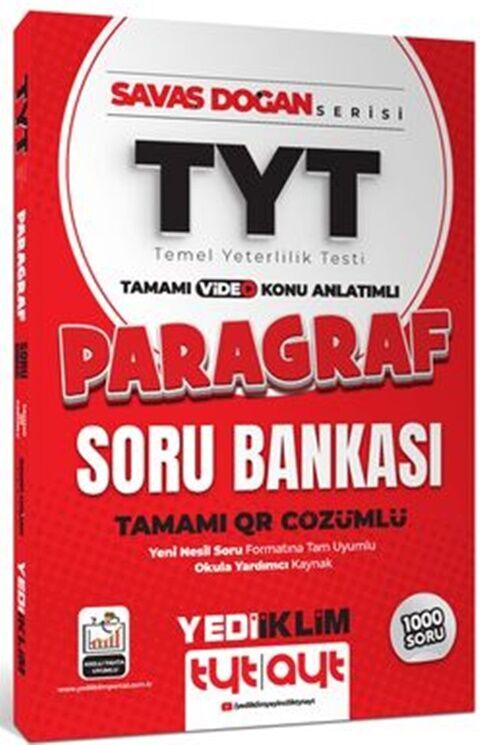Yediiklim TYT Paragraf Savaş Doğan Serisi Tamamı Video Konu Anlatımlı ve QR Çözümlü Soru Bankası