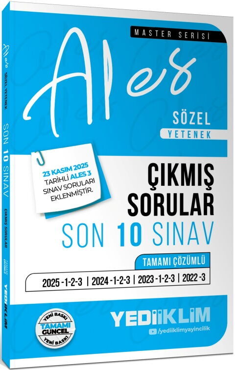 Yediiklim ALES Sözel Yetenek Tamamı Çözümlü Son 10 Sınav Çıkmış Sorular