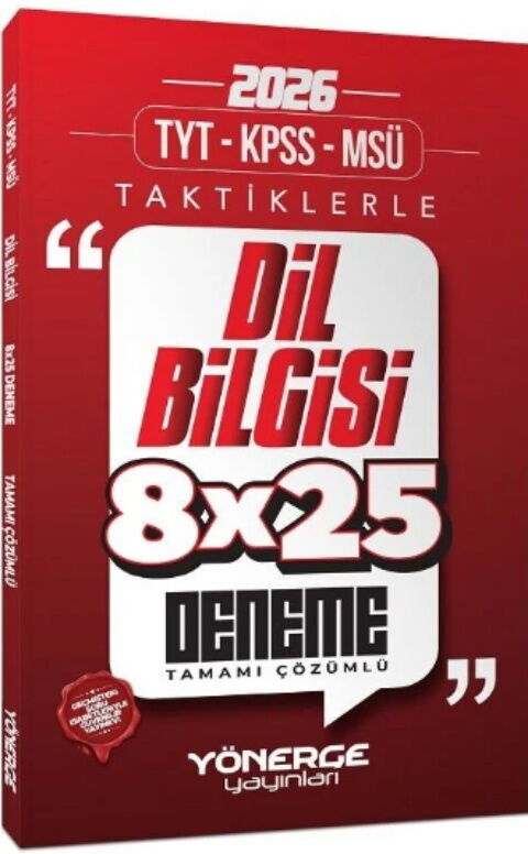 Yönerge Yayınları 2026 TYT KPSS MSÜ Taktiklerle Dil Bilgisi 8 x 25 Deneme