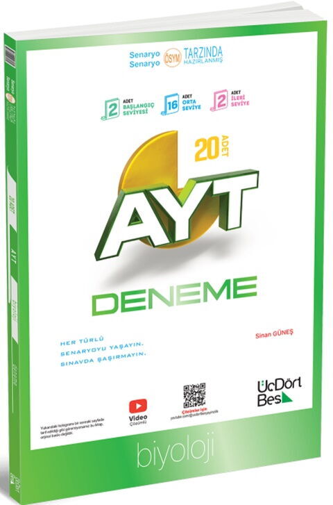 ÜçDörtBeş Yayınları AYT Biyoloji 20 Deneme
