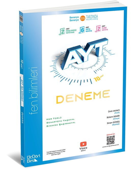 ÜçDörtBeş Yayınları AYT Fen Bilimleri 10 lu Deneme