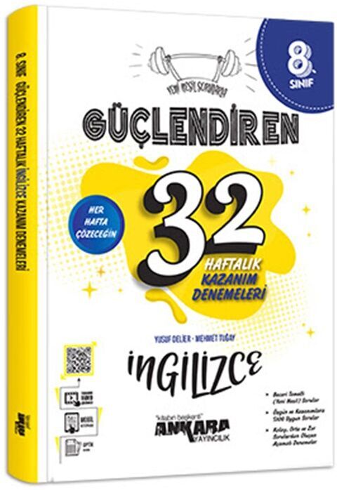 Ankara Yayıncılık 8. Sınıf İngilizce Güçlendiren 32 Haftalık Kazanım Denemeleri