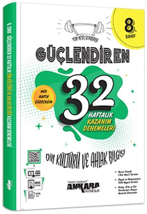 Ankara Yayıncılık 8. Sınıf Din Kültürü ve Ahlak Bilgisi Güçlendiren 32 Haftalık Kazanım Denemeleri
