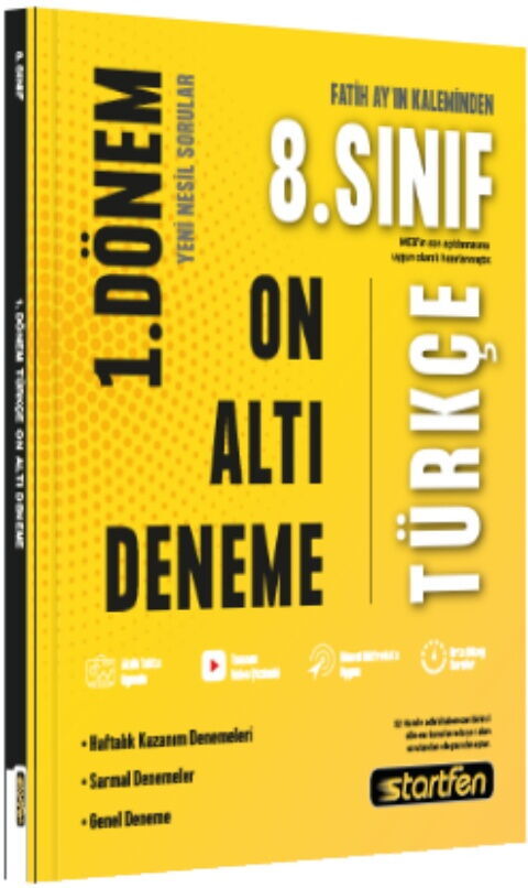 Startfen Yayınları 8. Sınıf Türkçe 1. Dönem 16 lı Denemeleri