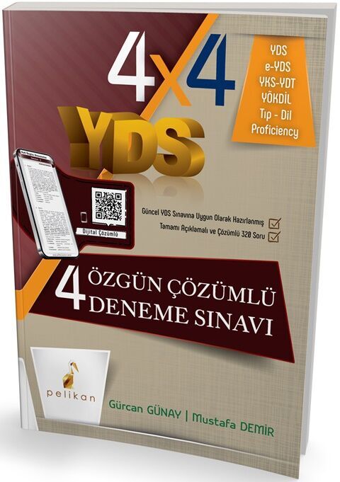 Pelikan Yayınları YDS 4x4 Özgün Çözümlü 4 Deneme Sınavı