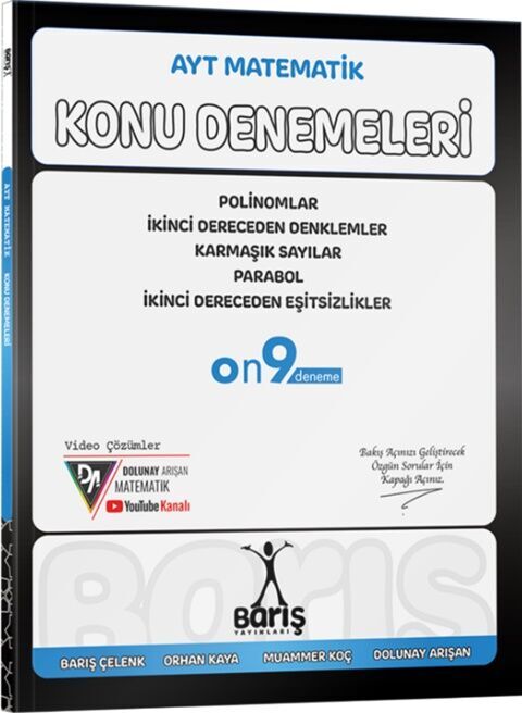 Barış Yayınları AYT Matematik Polinomlar İkinci Dereceden Denklemler Eşitsizlikler Karmaşık Sayılar Parabol Konu Denemeleri