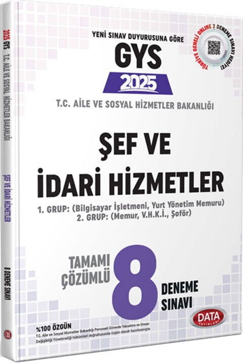 Data Yayınları 2025 T.C. Aile Ve Sosyal Hizmetler Bakanlığı GYS Şef Ve İdari Hizmetler Tamamı Çözümlü 8 Deneme Sınavı