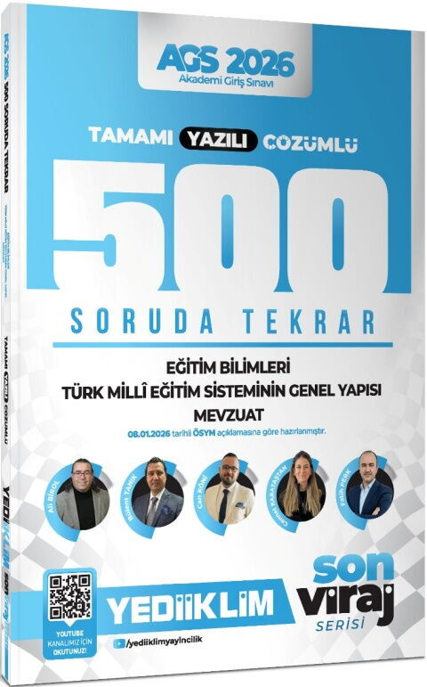Yediiklim 2026 AGS Eğitim Bilimleri Türk Milli Eğitim Sistemi Mevzuat Son Viraj Serisi Tamamı Yazılı Çözümlü 500 Soruda Genel Te
