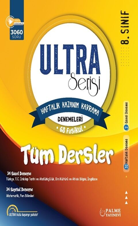 Palme Yayınları 8.Sınıf Ultra Kazanım Kavrama Denemeleri 68 Fasikül Tüm Dersler