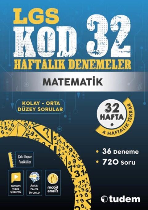 Tudem Yayınları 8. Sınıf Matematik Kod 32 Haftalık Denemeleri