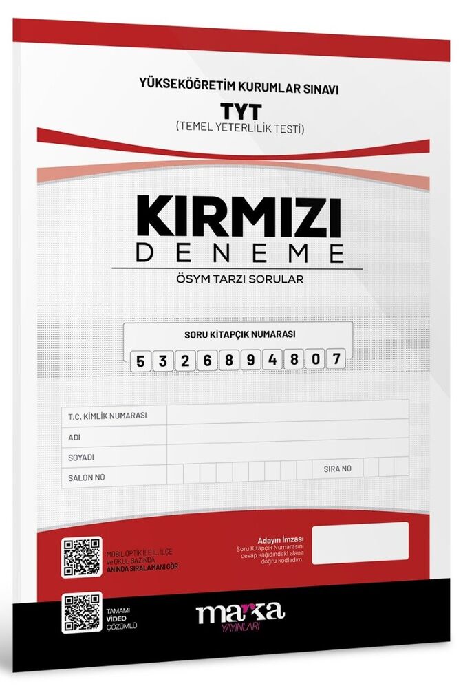 Marka Yayınları TYT Yeni Nesil Tamamı Video Çözümlü Kırmızı Deneme