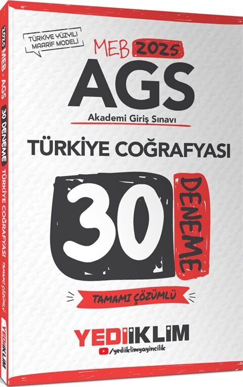 Yediiklim  2025 MEB AGS Türkiye Coğrafyası Tamamı Çözümlü 30 Deneme