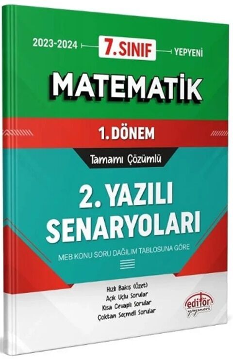 Editör Yayınları 7. Sınıf Matematik 1. Dönem Ortak Sınav 2. Yazılı Senaryoları
