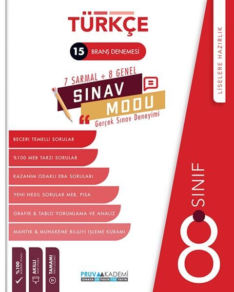 Pruva Akademi 8. Sınıf Türkçe Sınav Modu 15 Deneme