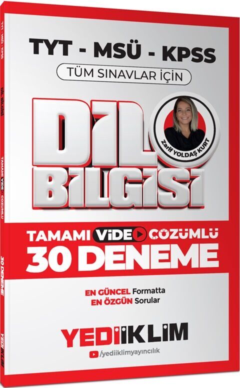 Yediiklim TYT MSÜ KPSS Dil Bilgisi Tamamı Video Çözümlü Tüm Sınavlar için 30 Deneme