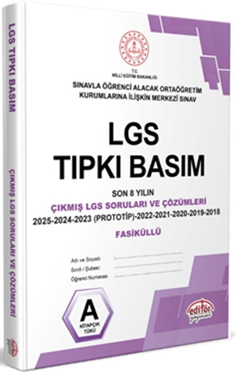 Editör Yayınları 8. Sınıf LGS Tıpkı Basım Çıkmış Sorular ve Çözümleri