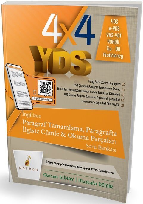 Pelikan Yayınları 4x4 YDS Seti Paragraf Tamamlama, Paragrafta İlgisiz Cümle ve Okuma Parçaları 2. Kitap