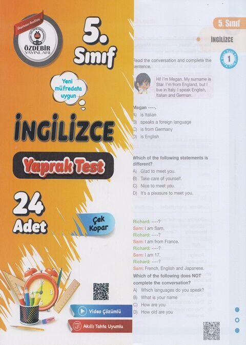 Özdebir Yayınları 5. Sınıf İngilizce Yaprak Test