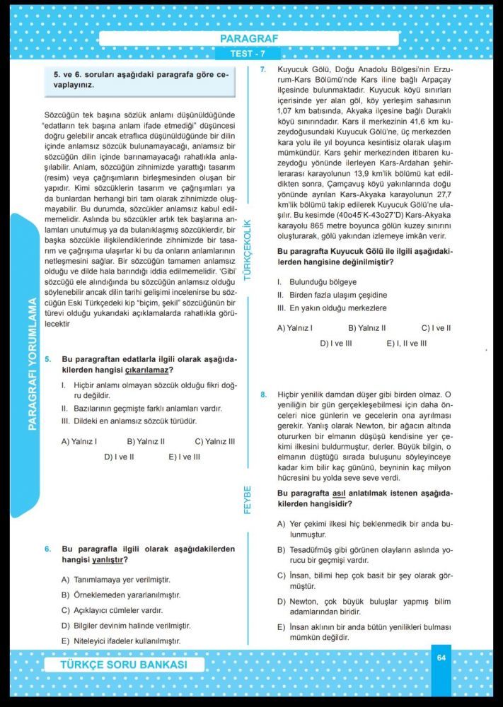 Feybe Yayınları TYT Türkçekolik Yeni Nesil Türkçe Soru Bankası