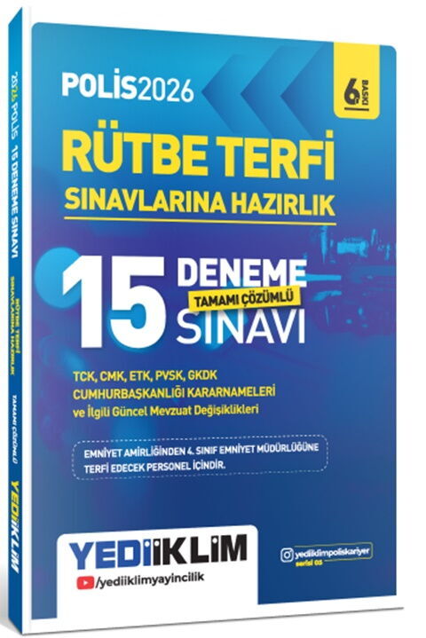Yediiklim Yayınları 2026 Polis Rütbe Terfi Sınavlarına Hazırlık Tamamı Çözümlü 15 Deneme Sınavı