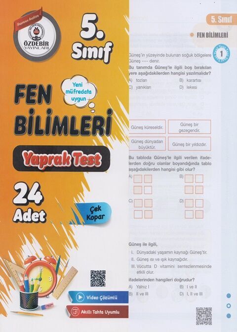 Özdebir Yayınları 5. Sınıf Fen Bilimleri Yaprak Test
