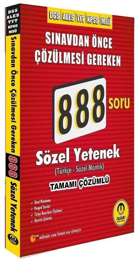 Tasarı Yayınları DGS ALES TYT KPSS MSÜ Sözel Yetenek 888 Soru Bankası Tamamı Çözümlü