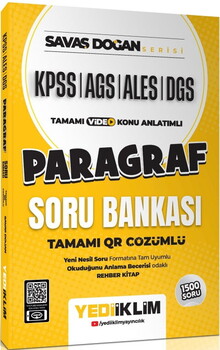Yediiklim  AGS KPSS ALES DGS Savaş Doğan Serisi Paragraf Tamamı Video Konu Anlatımlı ve Tamamı QR Çözümlü Soru Bankası