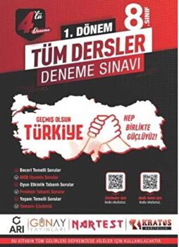 2025 Nartest Yayınevi 8. Sınıf 1. Dönem 4 lü Tüm Dersler Deneme Sınavı