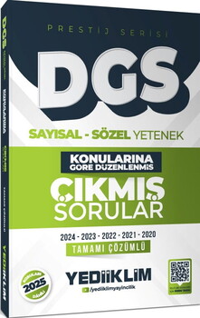 Yediiklim  2026 DGS Prestij Serisi Sayısal Sözel Yetenek Konularına Göre Düzenlenmiş Tamamı Çözümlü Çıkmış Sorular