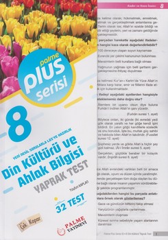  Palme Yayınları 8. Sınıf Din Kültürü ve Ahlak Bilgisi Plus Serisi Yaprak Test