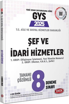 Data Yayınları 2025 T.C. Aile Ve Sosyal Hizmetler Bakanlığı GYS Şef Ve İdari Hizmetler Tamamı Çözümlü 8 Deneme Sınavı