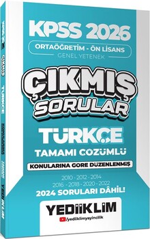  Yediiklim  2026 KPSS Ortaöğretim Önlisans Türkçe Konularına Göre Çıkmış Sorular