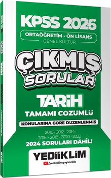  Yediiklim  2026 KPSS Ortaöğretim Önlisans Tarih Konularına Göre Çıkmış Sorular