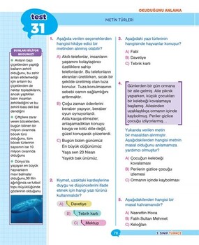  Dikkat Atölyesi Yayınları 3. Sınıf İpuçlu Türkçe Yeni Nesil Soru Bankası