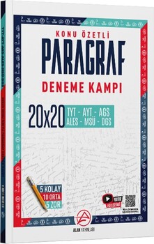  Alan Yayınları TYT Paragraf Konu Özetli 20 x 20 Deneme Kampı