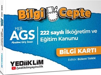  Yediiklim  MEB AGS Bilgi Cepte 222 Sayılı İlköğretim ve Eğitim Kanunu Bilgi Kartı Soru Cevap